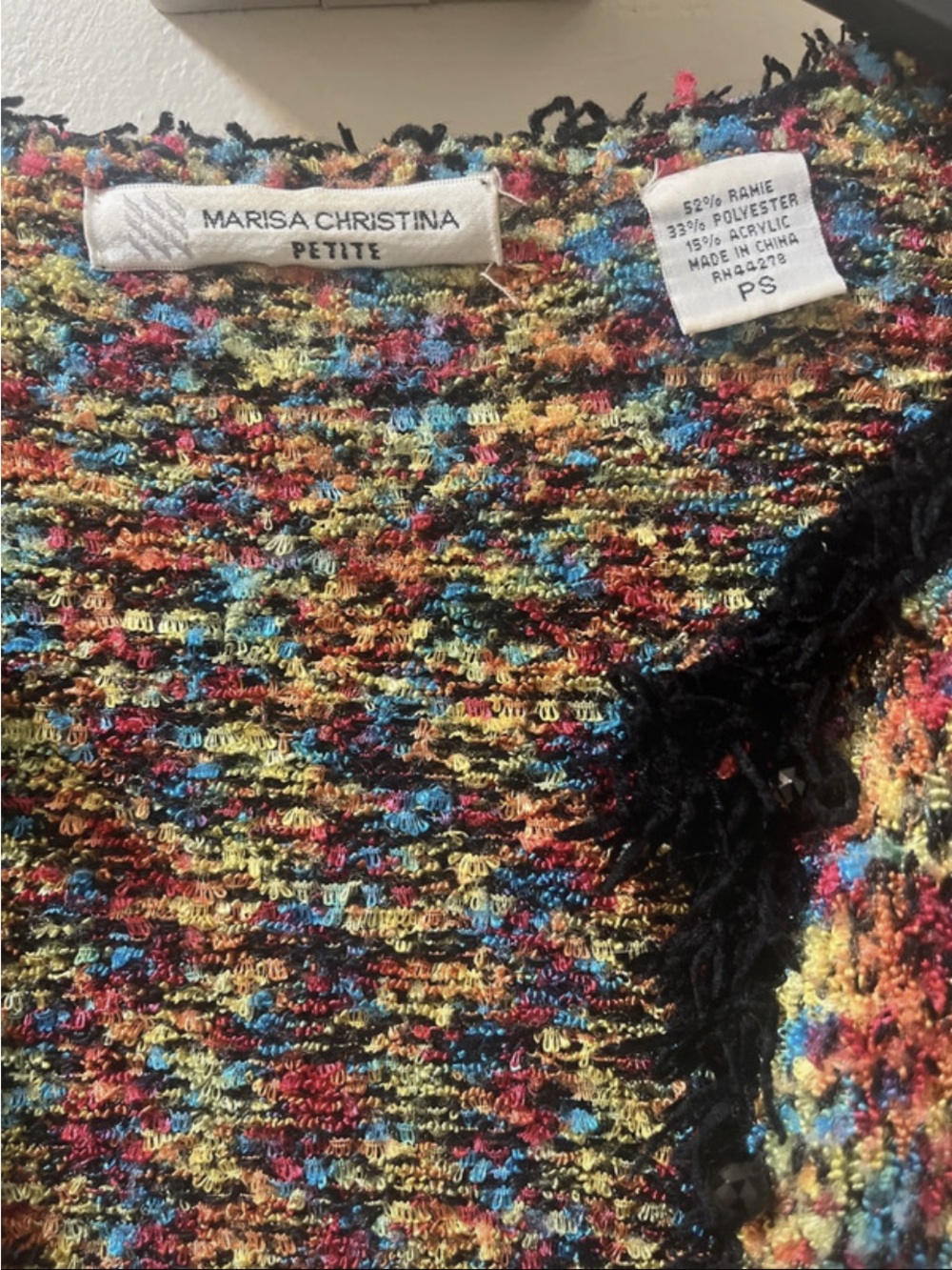 Marisa Christina Multicolor Tweed Crewneck Sweater with Black Trim